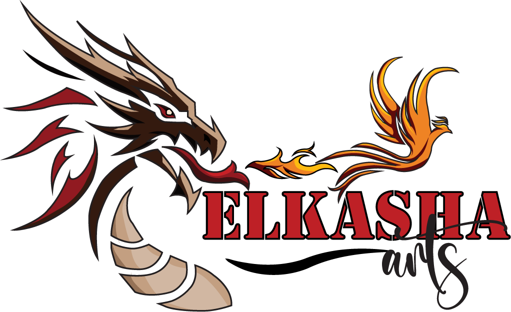 Elkasha Arts Main Logo - Dragon breathing Fire which emerges a phoenix.